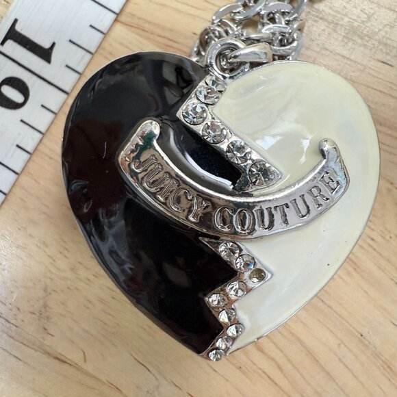 Juicy Couture Black & White Heart Pendant Necklace With Rhinestones On Silver - Picture 8 of 10